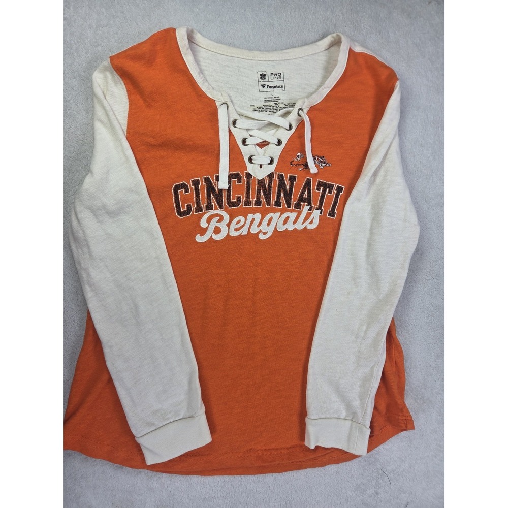 Cincinnati Bengals Fanatics Womens L Lace Up Long Sleeve Shirt Orange NFL